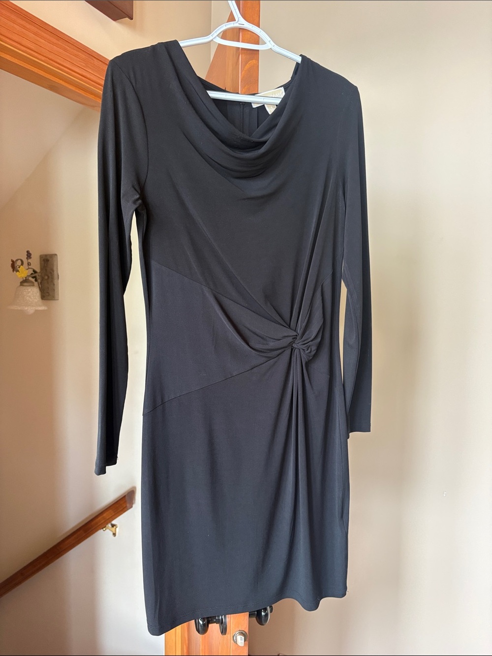 Michael Kors Black Long-Sleeve Draped Knot Dress
